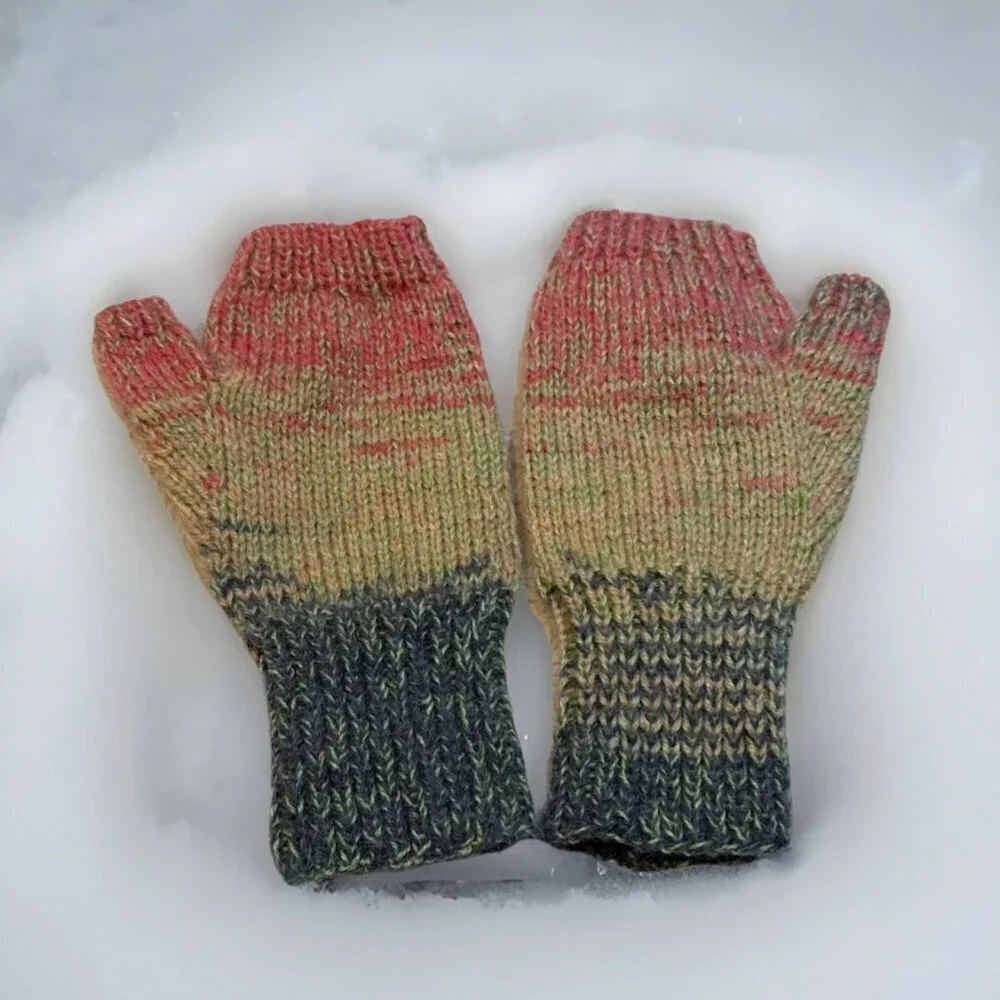 Handmade Women's Wool Blend Watermelon Multi Knit Fingerless Soft Mittens Gloves
